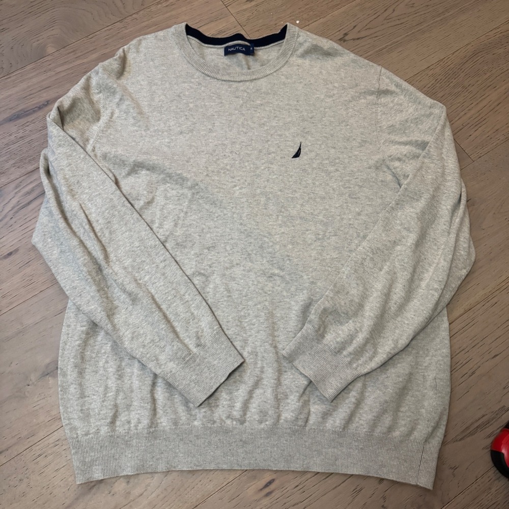 Nautica‎ Mens XXL Light Gray Heather 100% Cotton Crewneck Sweater Logo VFN 75